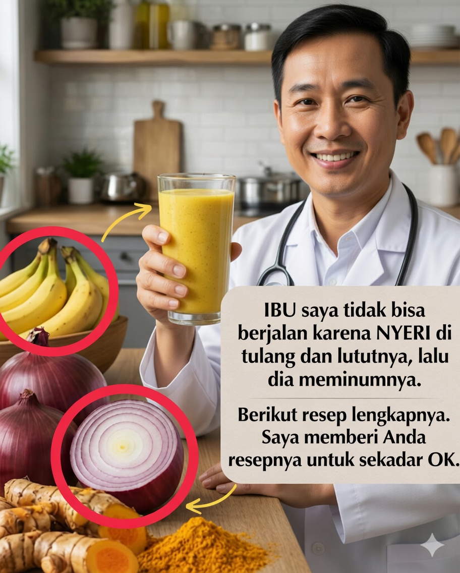 Obat alami berbahan dasar pisang, bawang bombai, dan kunyit: resep rumahan untuk mendukung kesehatan sendi dan tulang 🌿🍌