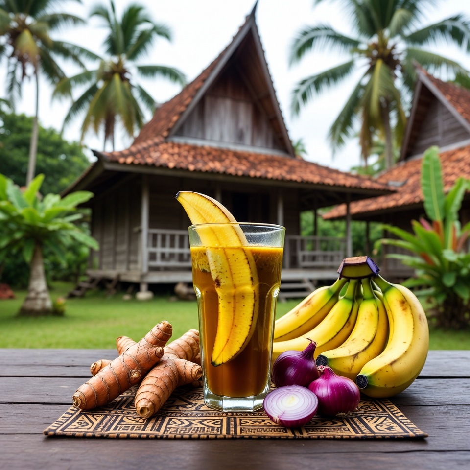 Jus yang dibuat dengan pisang, kunyit, dan bawang adalah kombinasi yang tidak biasa